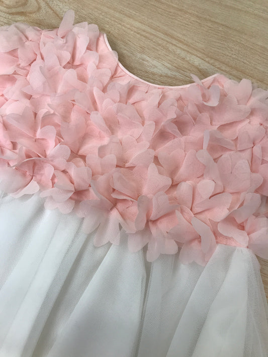 Abito Aletta in tulle corpetto con fiori sul corpetto mezza manica con gonna ampia