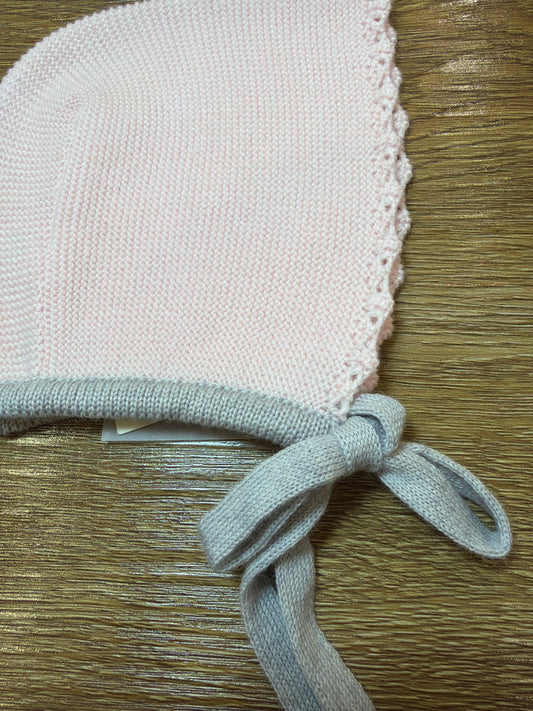 Cuffia Baby Lord in lana rosa con profilo e laccio grigio