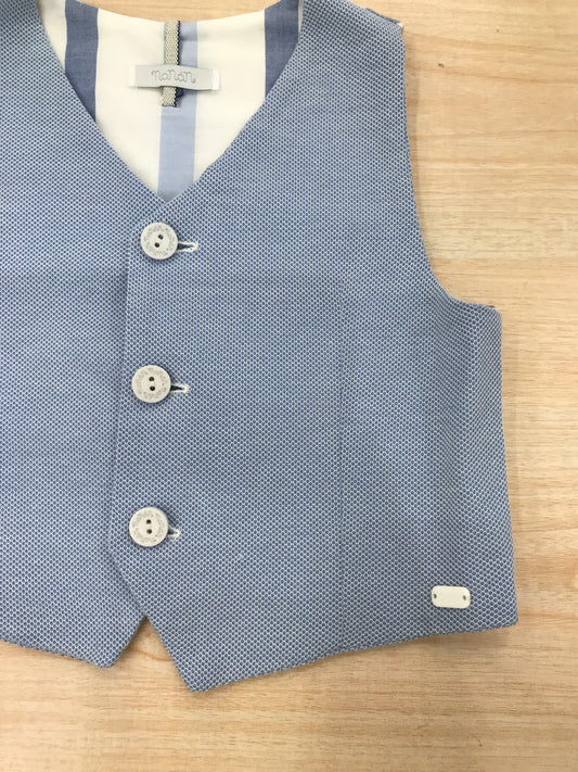 Gilet Nanan celeste con il retro a righe bianche e celesti