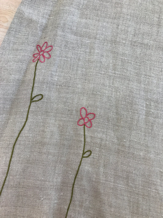 Abito Bonpoint in lino smanicato dal colore tortora con fiori colorati ricamati in basso