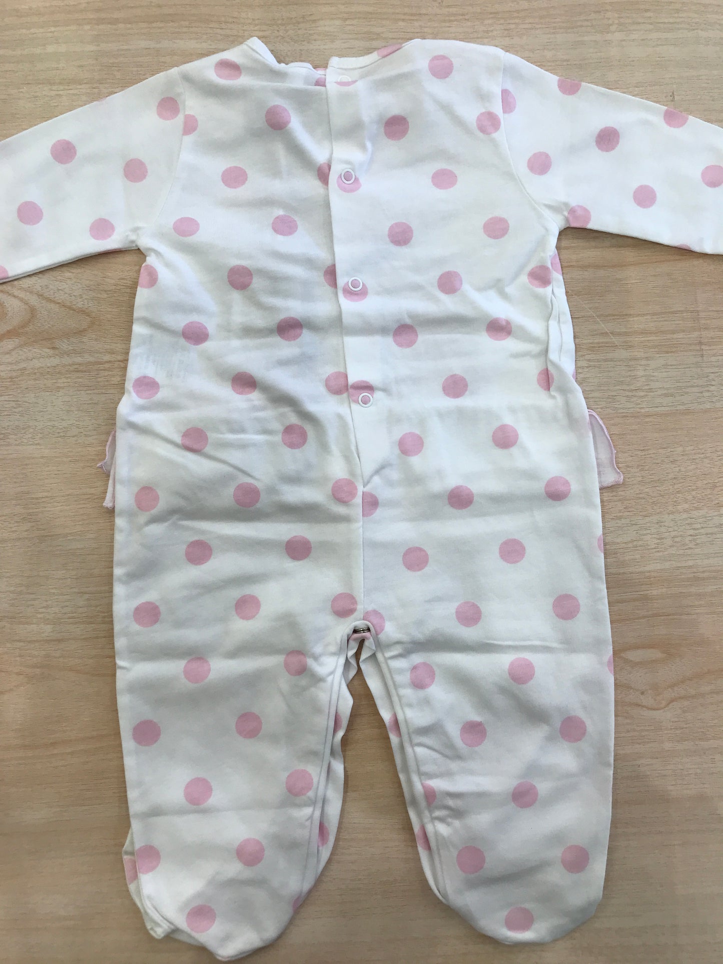 Tutina Nanan in cotone manica lunga gamba lunga a pois rosa con rusche e fiocchetto