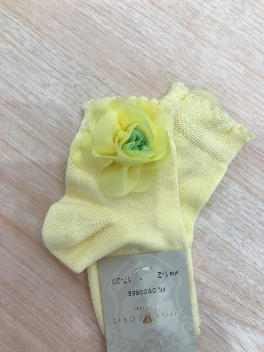 Calzino Story Loris in filo giallo con applicazione di fiore