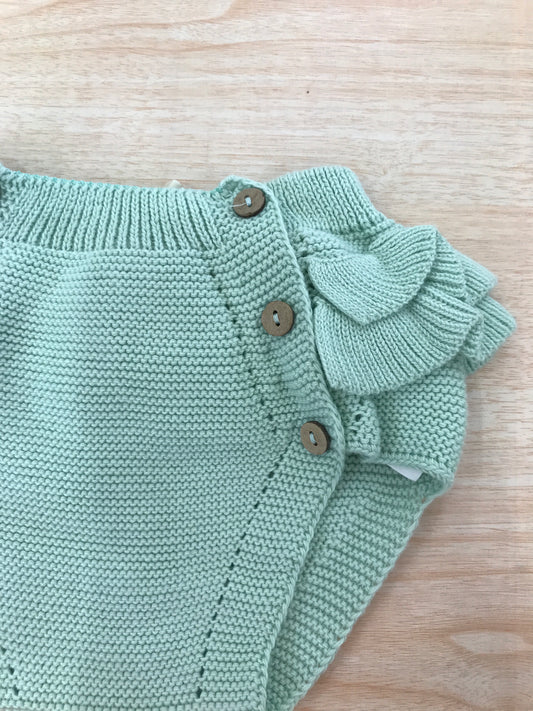 Culotte PCS in filo verde con rusche laterali e sul retro con bottoncini marroni sul davanti