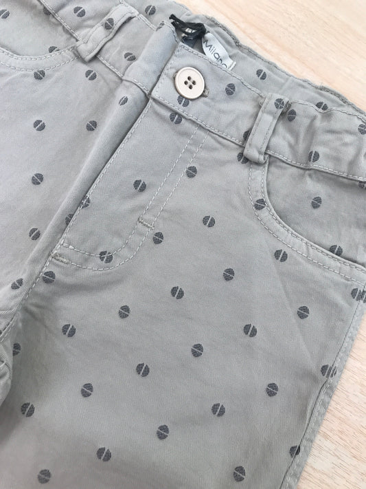 Pantalone Jo Milano tortora con tasche sul davanti e sul retro con piccoli pois su tutt'esso