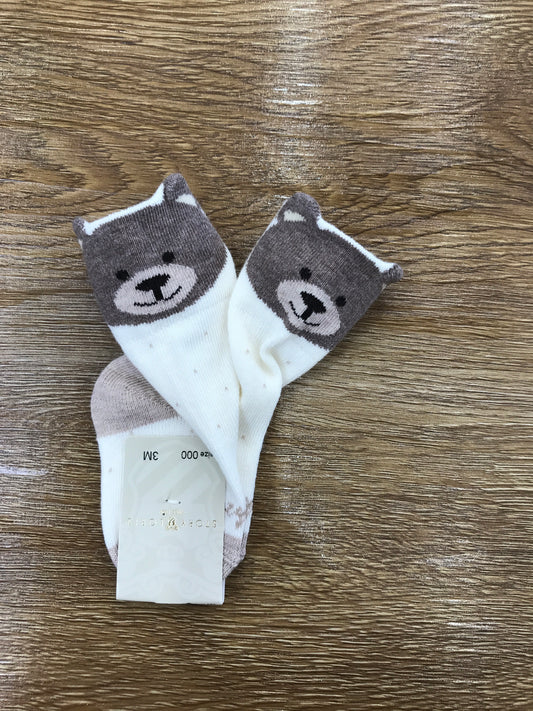 Calzino Story Loris in caldo cotone panna con piccoli pois ed orsetto