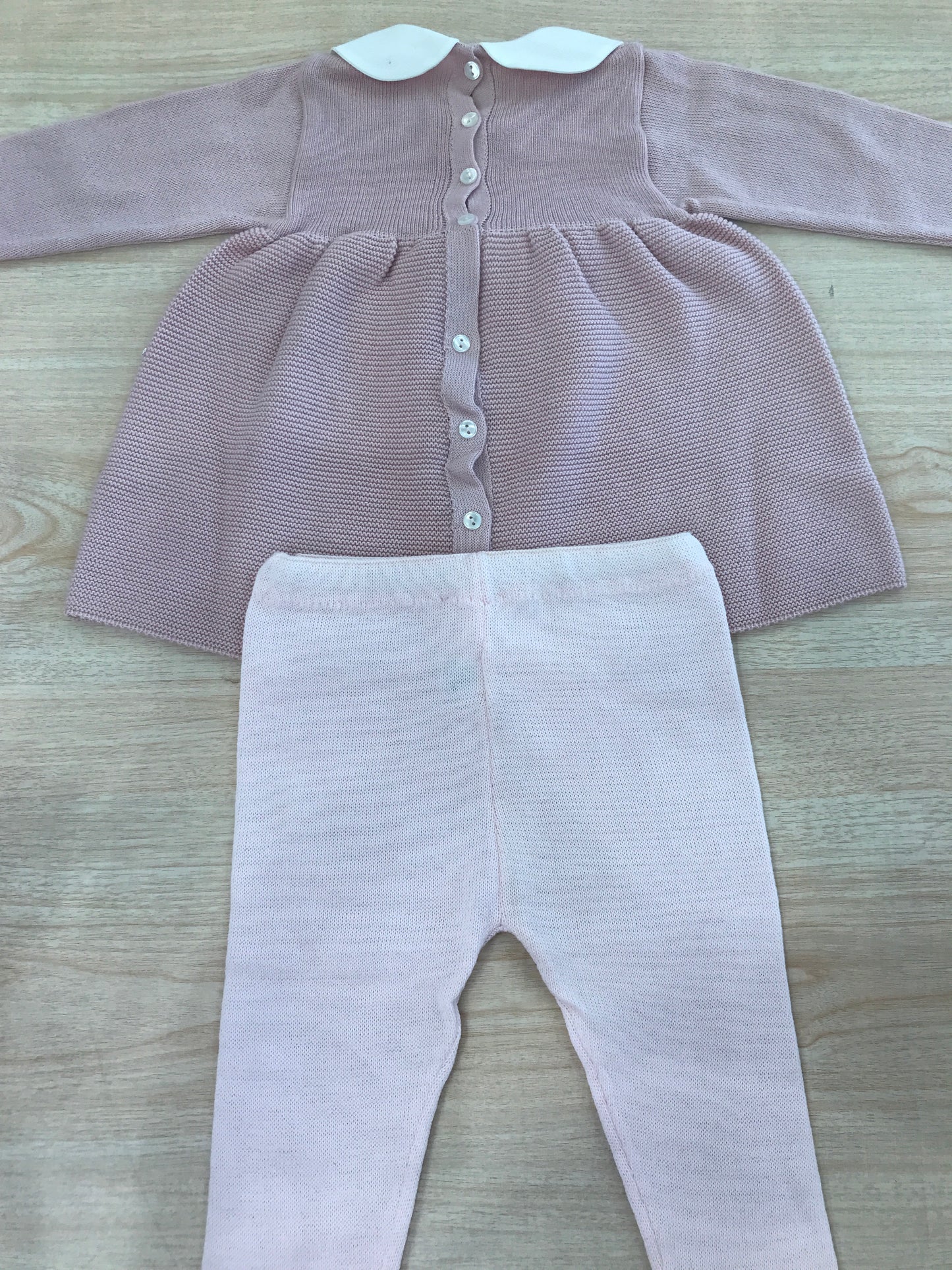 Tutina Baby Lord in filo manica lunga gamba lunga rosa antico con fiocco rosa