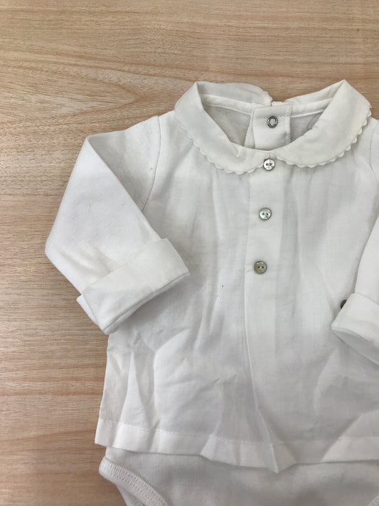 Body Laranjinha in cotone manica lunga bianco con effetto camicia con colletto tondo smerlato