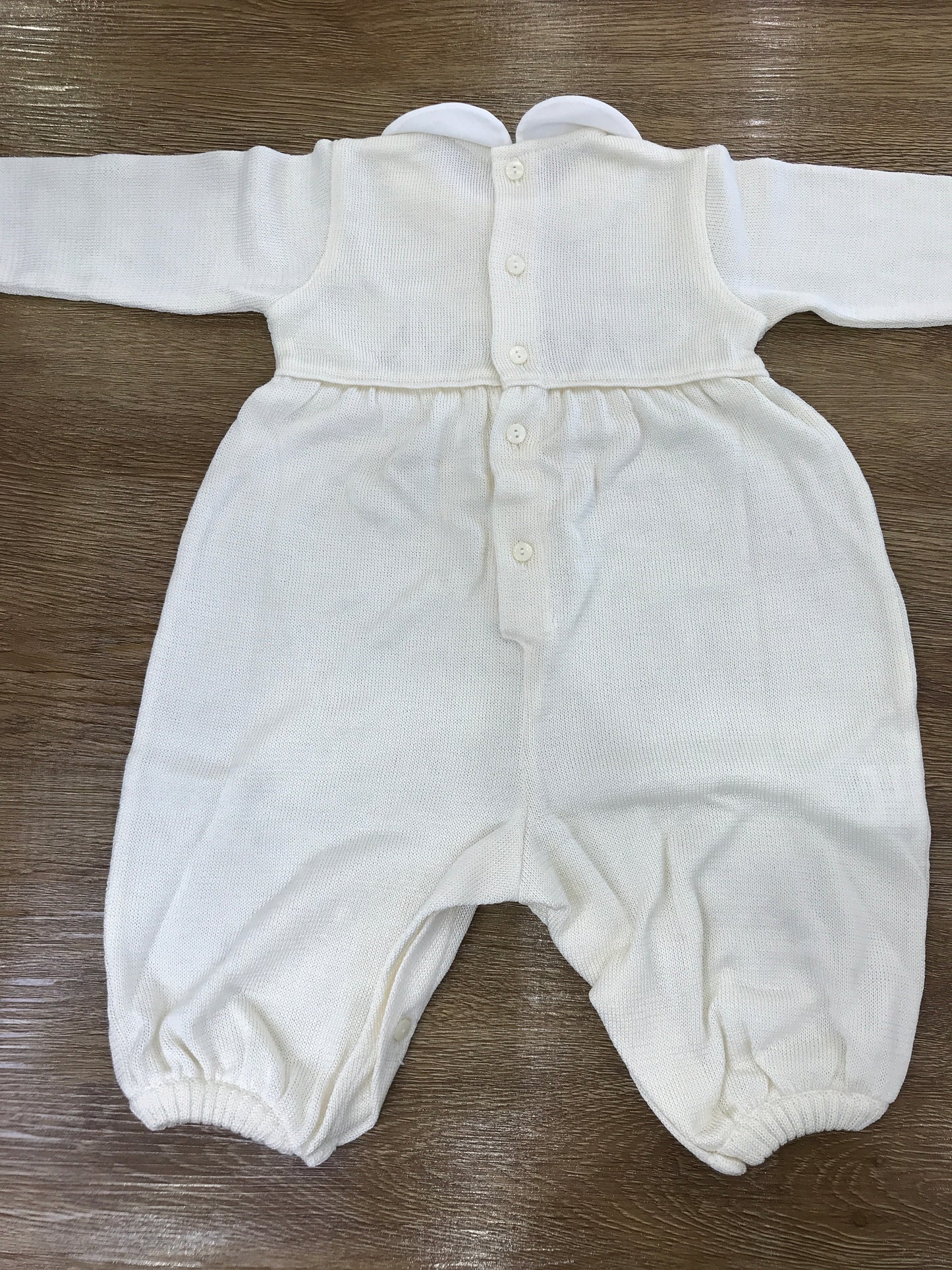 Tutina Ladia panna in filo di cotone con applicazione di valancienne