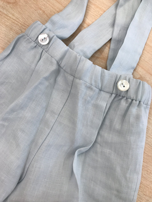 Pantalone Colibrì in lino celeste con bretelle