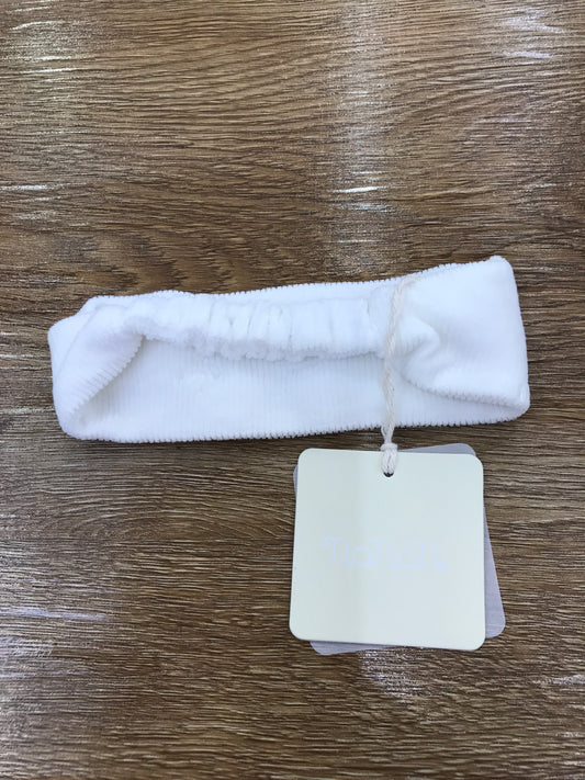 Fascia Nanan in ciniglia a costine bianca con elastico sul retro e fiocchetti sul davanti