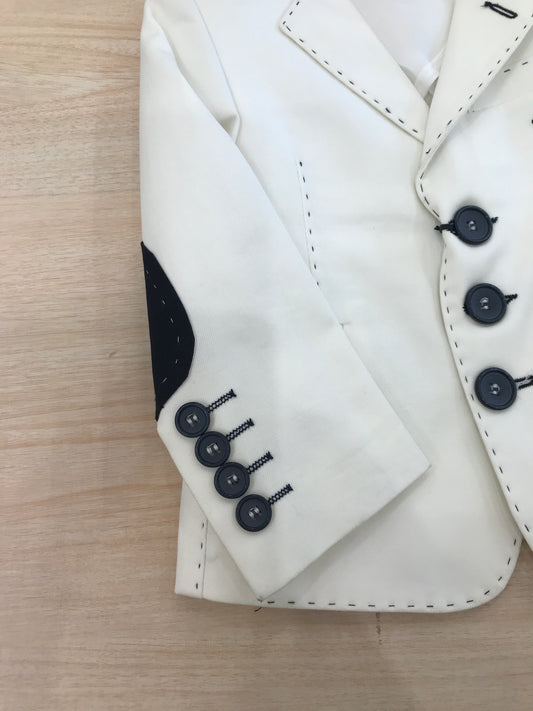 Giacca Sweet Baron in cotone bianco con rifiniture blu scuro con toppe blu