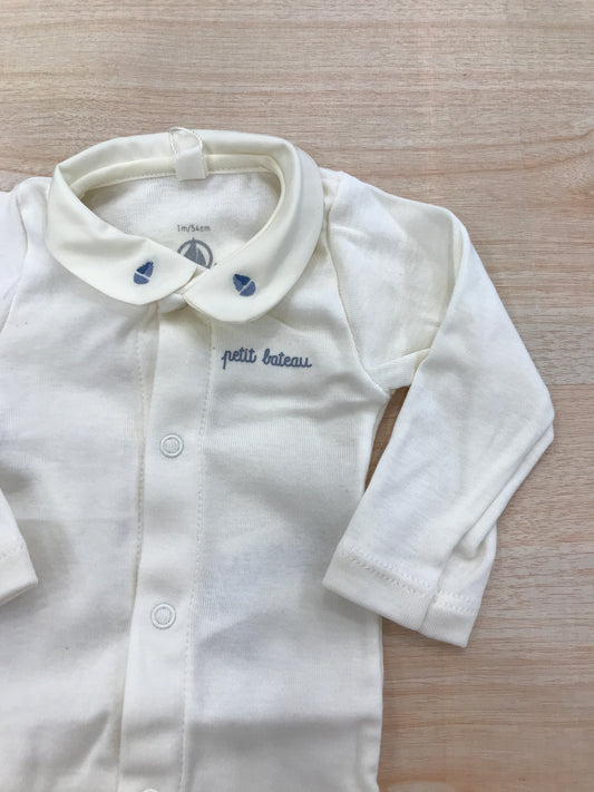 Body Petit Bateau in cotone manica lunga panna con barche ricamate sul colletto