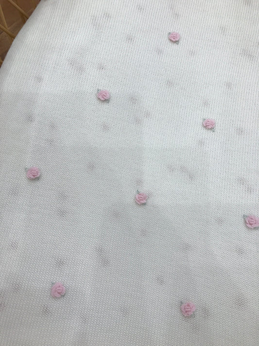 Coperta Baby Lord in lana panna con piccole rose rosa ricamate a mano