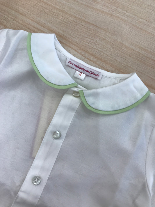 Camicia Les Enfants de Gisele mezza manica bianca con colletto tondo rifinito in verde mela