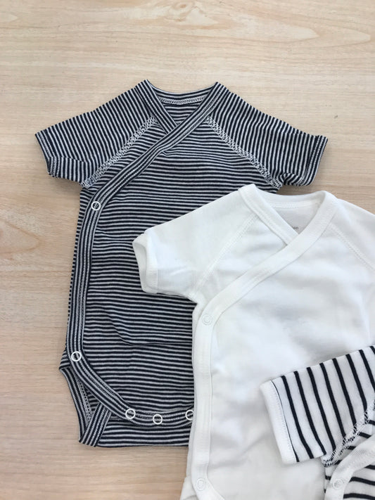 Body Petit Bateau tris a righe bianche e blu antipanico mezza manica