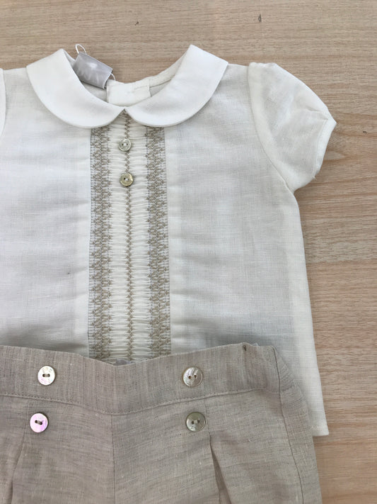 Completo Paz Rodriguez camicia mezza manica con lavorazione centrale tortora con pantalone corto tortora