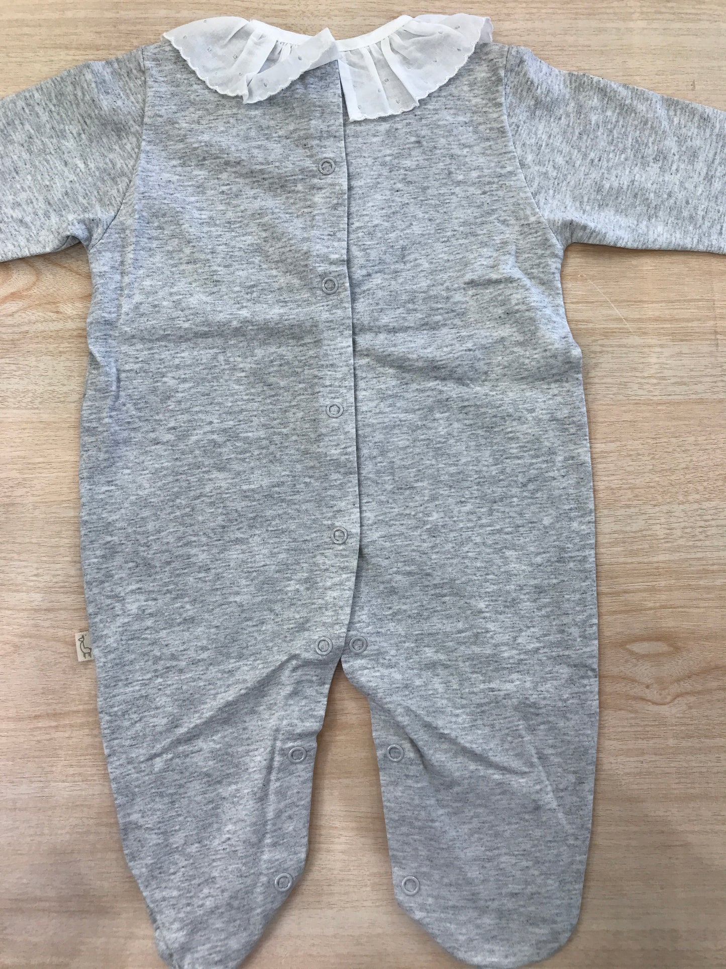 Tutina Baby Gi in cotone manica lunga con piedini con colletto con rusche e pois