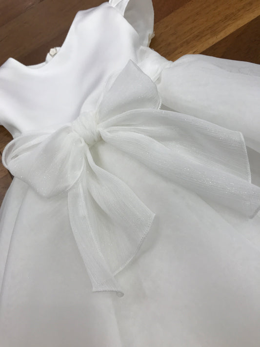 Abito Pure da cerimonia in organza gonna a ruota con fiocco brillantinato sul davanti e retro