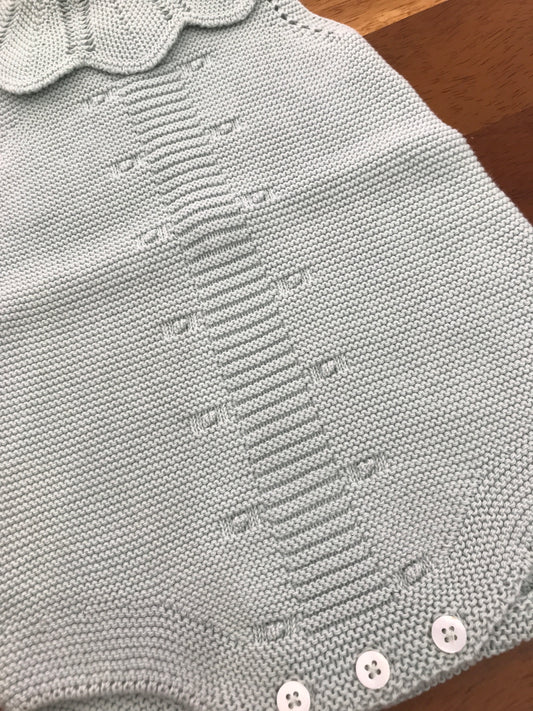 Pagliaccetto PCS in filo di cotone verde menta con collo con rusche traforata