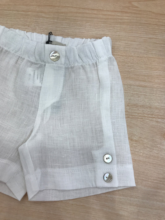 Bermuda Jo Milano in lino bianco con elastico in vita e bottoncini