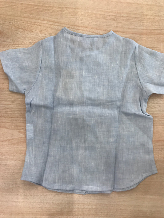 Camicia Colibrì in lino mezza manica celeste con bottoncini sul davanti