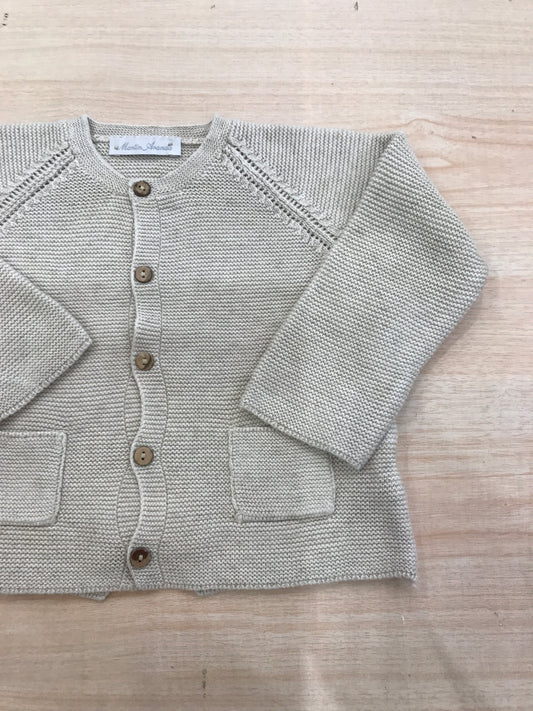 Cardigan Martin Aranda in filo tortora con tasche e bottoncini in legno