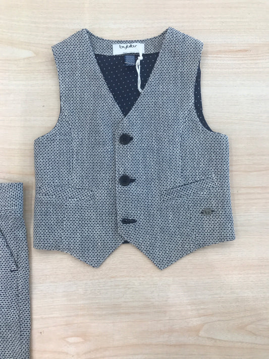Completo Byblos in cotone gilet con bermuda blu scuro con rifiniture bianche
