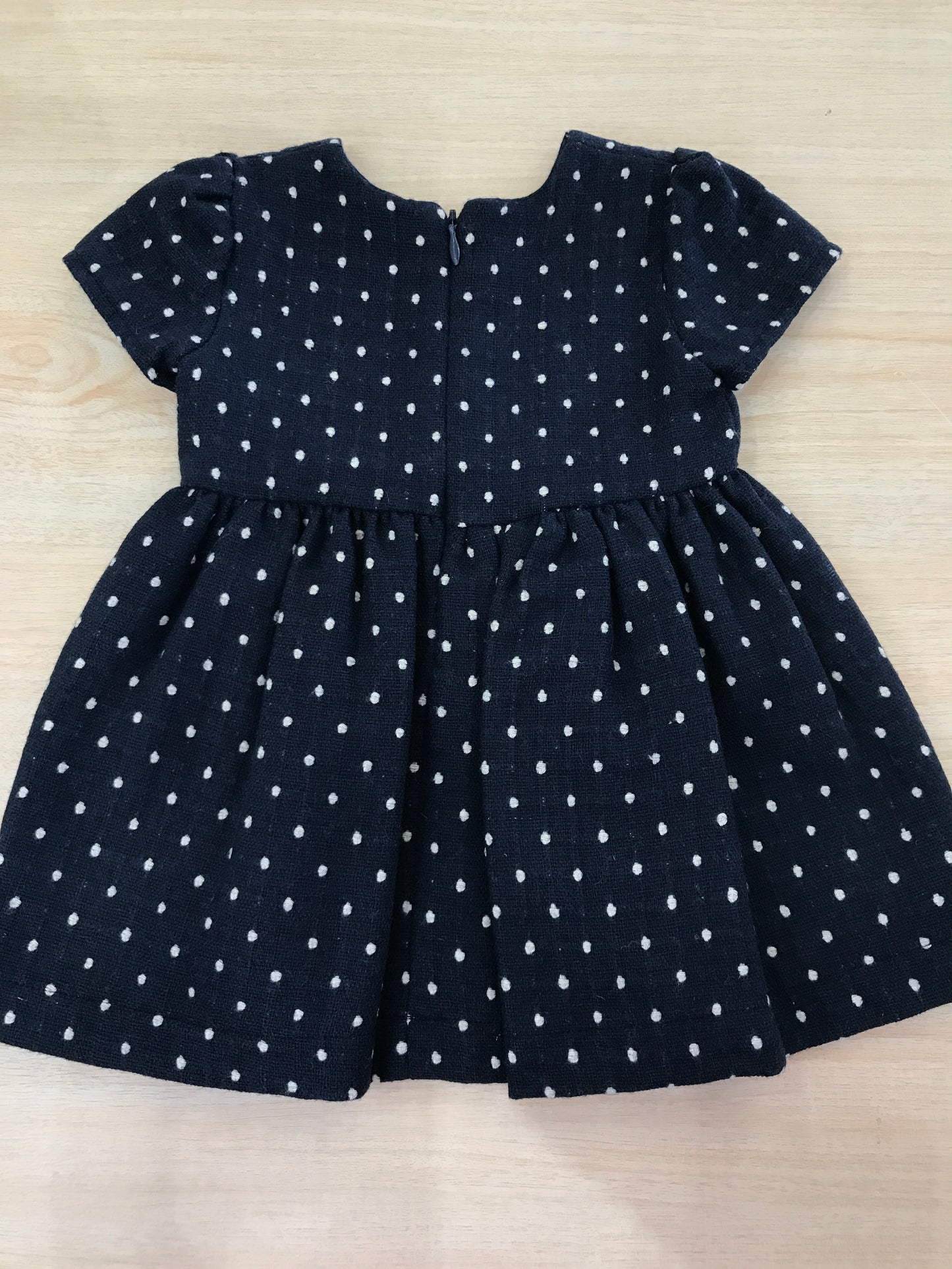 Abito Jo Milano in cotone blu scuro con pois bianchi mezza manica con fiocco al centro