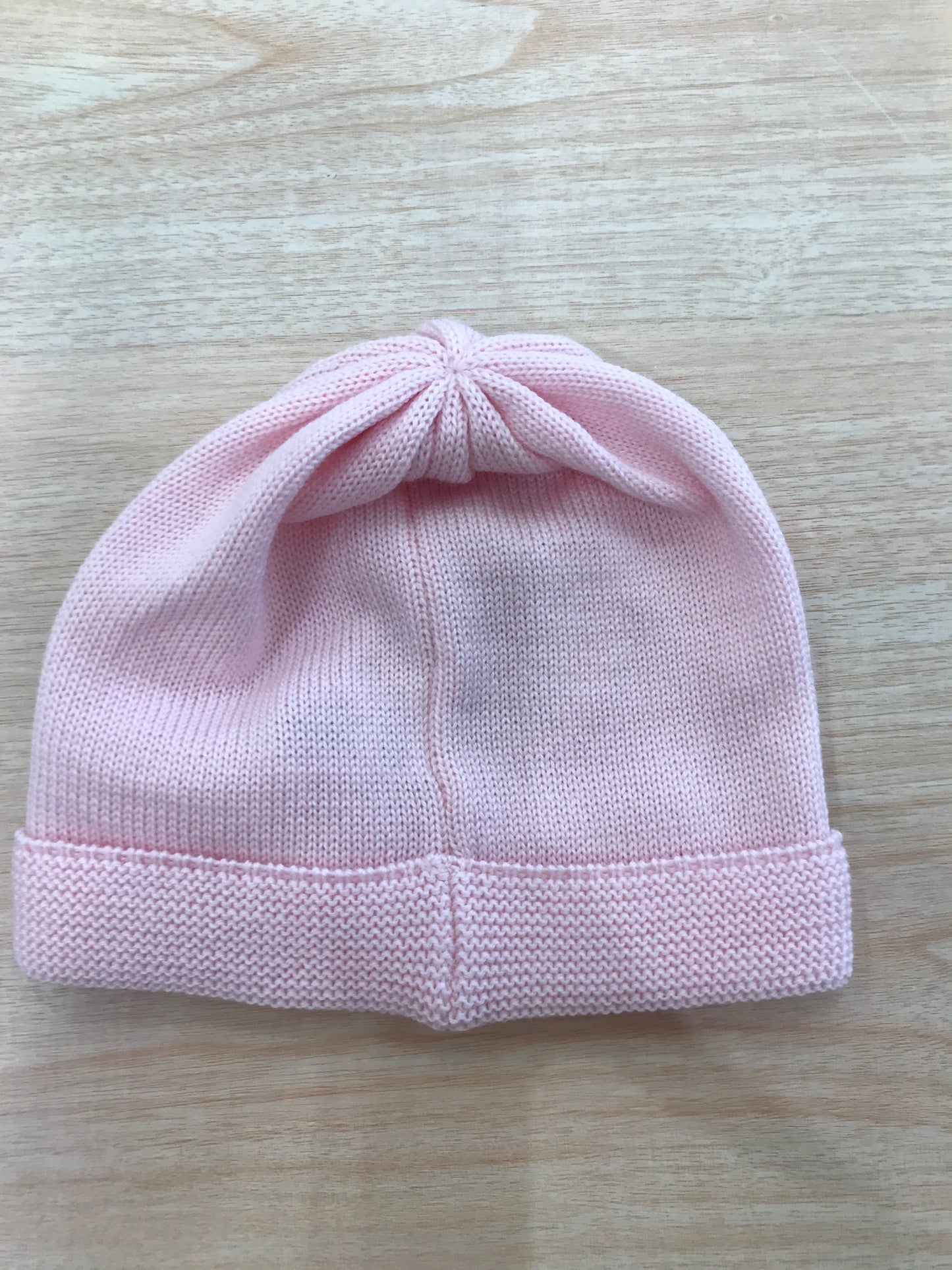 Cappello Baby Lord rosa con risvolto e fiocchetto panna
