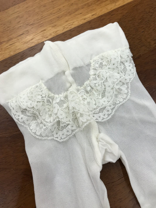 Calza Story Loris in filanca color panna con rusche in pizzo applicata sul retro