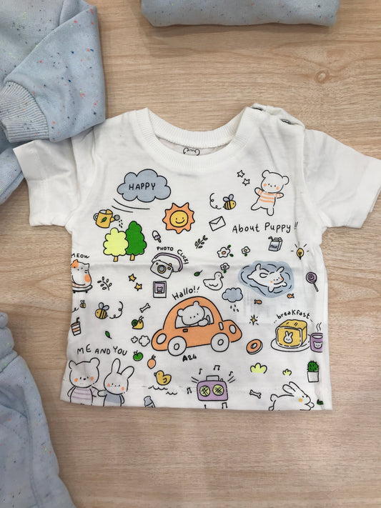 Tuta AVentiQuattrore in cotone celeste tre pezzi con sacca con t-shirt decorata da giochi
