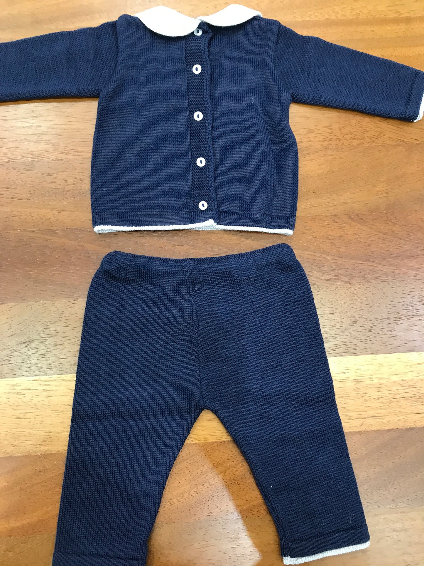 Tutina Baby Lord in lana due pezzi blu con punto smock grigio