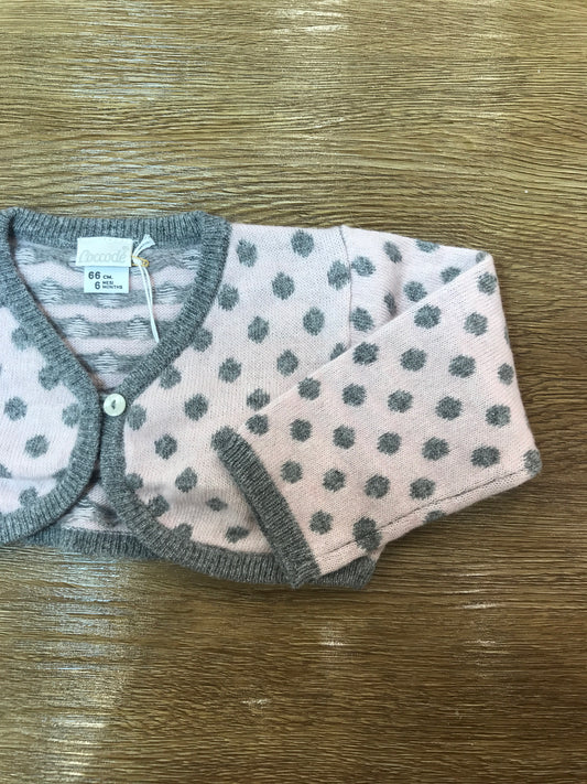 Cardigan Coccodè in lana rosa con pois in grigio