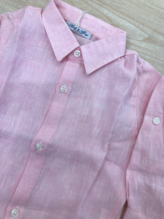 Camicia Bebè di Almy in lino manica lunga con colletto a punta con bottoncini sul davanti
