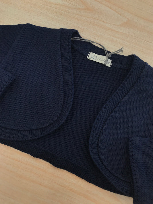 Cardigan Jo Milano in filo blu scuro aperto sul davanti