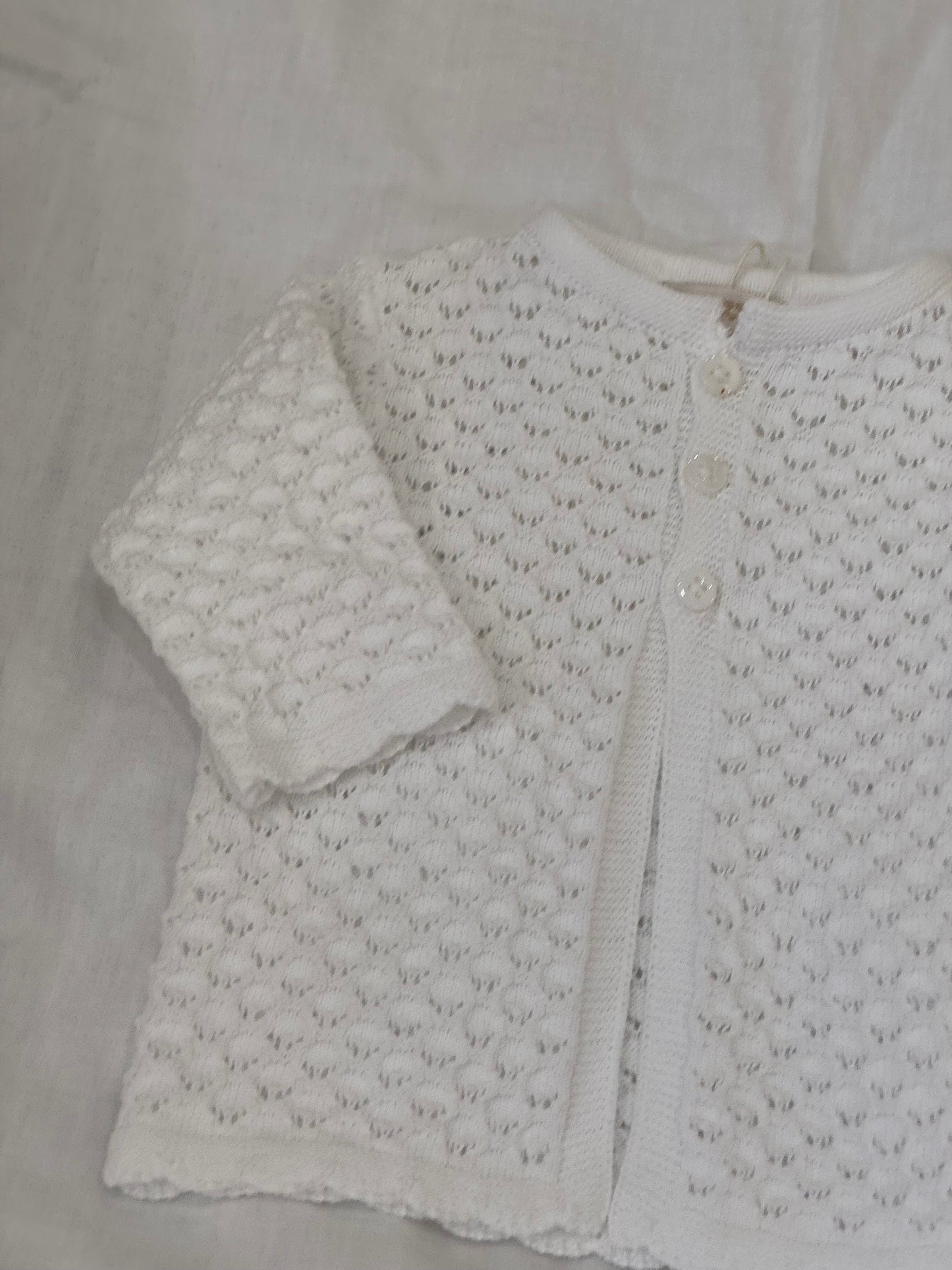 Cardigan PCS baby in filo di cotone traforato bianco