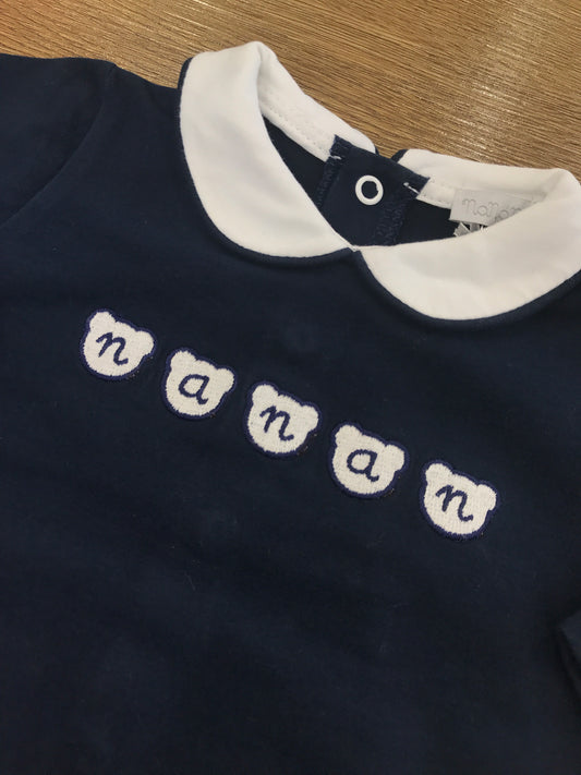 Tutina Nanan in caldo cotone blu scuro intera con orsetti sul davanti