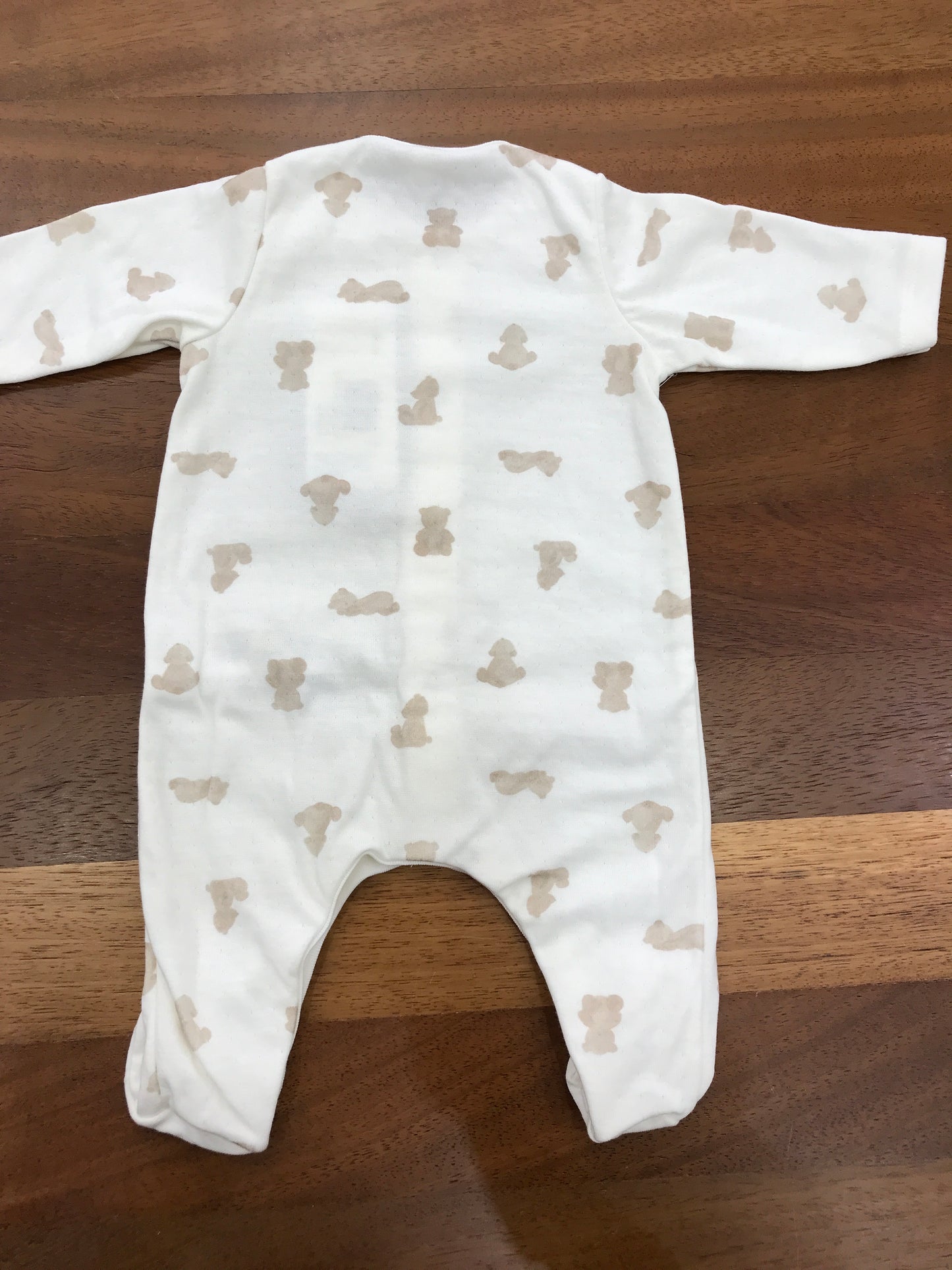 Tutina Petit Bateau in cotone bianca con orsetti beige manica lunga