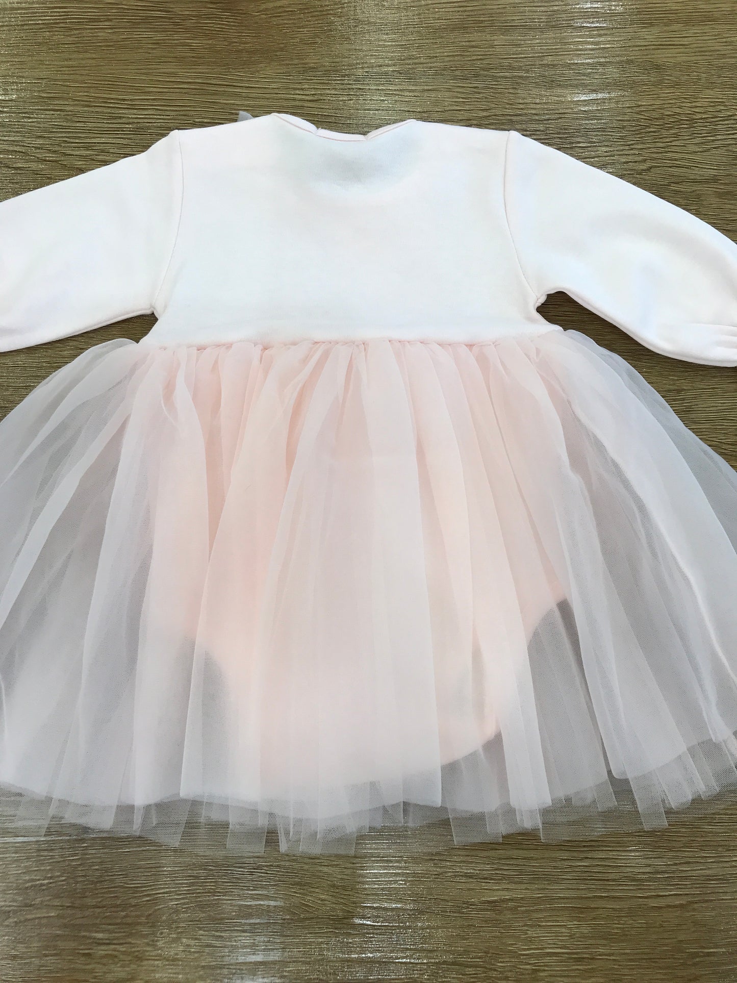 Abito Sofija in caldo cotone manica lunga con fiori e tulle rosa