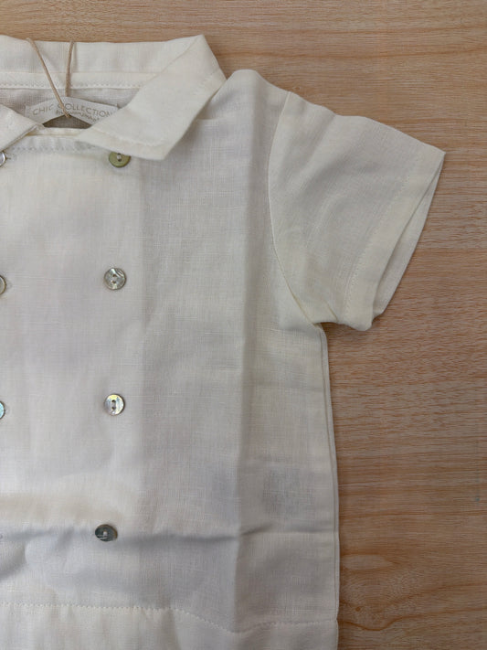 Body Laranjinha in cotone effetto camicia bianco mezza manica con collo con punta con bottoncini sul davanti