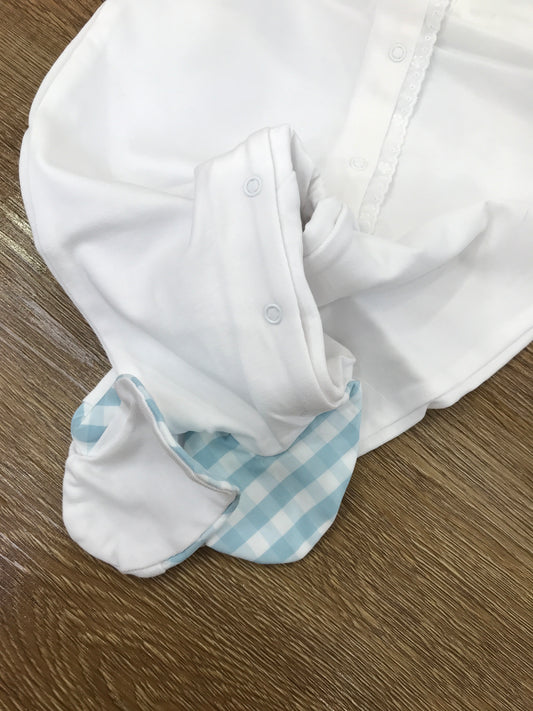 Tutina Laranjinha in cotone intera con colletto a quadretti con rusche san gallo