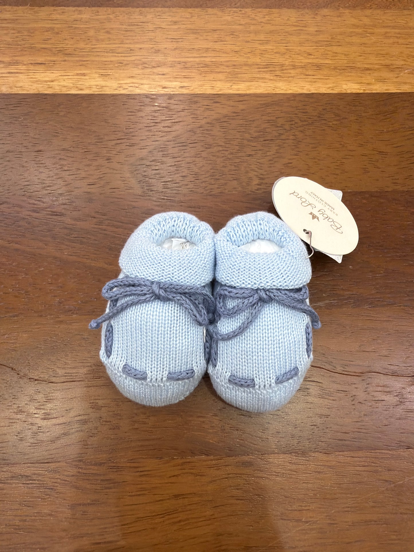 Babbucce Baby Lord in filo celeste con lacci avio con piccolo risvolto