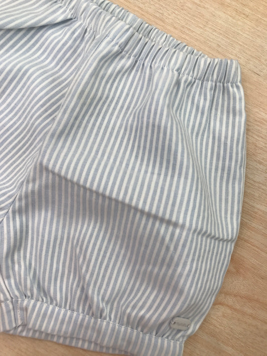 Pantalone Nanan in cotone a sbuffo a righe bianche e celesti