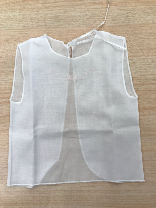 Camicino Baby gi in cotone bianco smanicato con pois e fiocchetto rosa ricamato