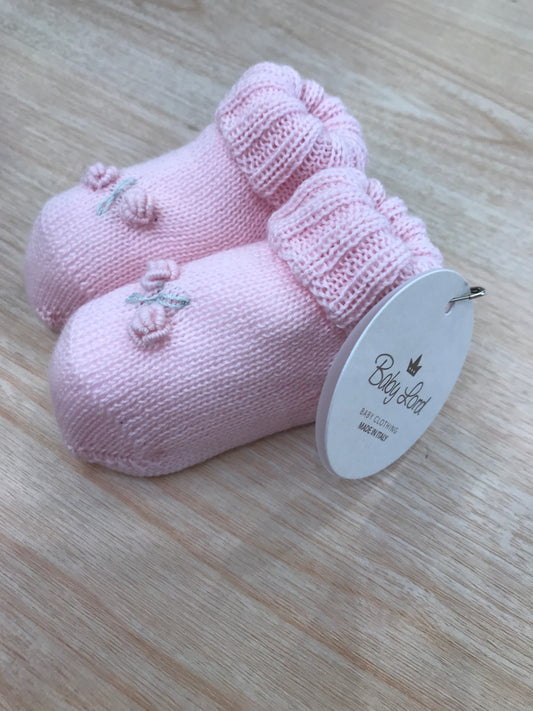Babbucce Baby Lord in lana rosa con rosa ricamata a mano