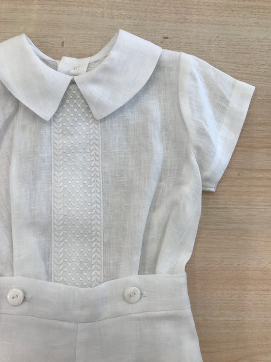 Completo Belan in lino bianco due pezzi camicia mezza manica con bermuda con ricamo sul davanti