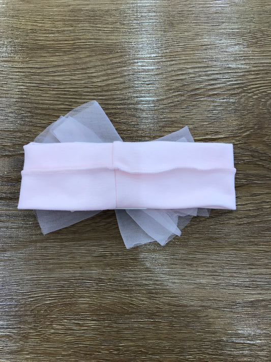 Fascia Sofija in caldo cotone rosa con fiocco in tulle