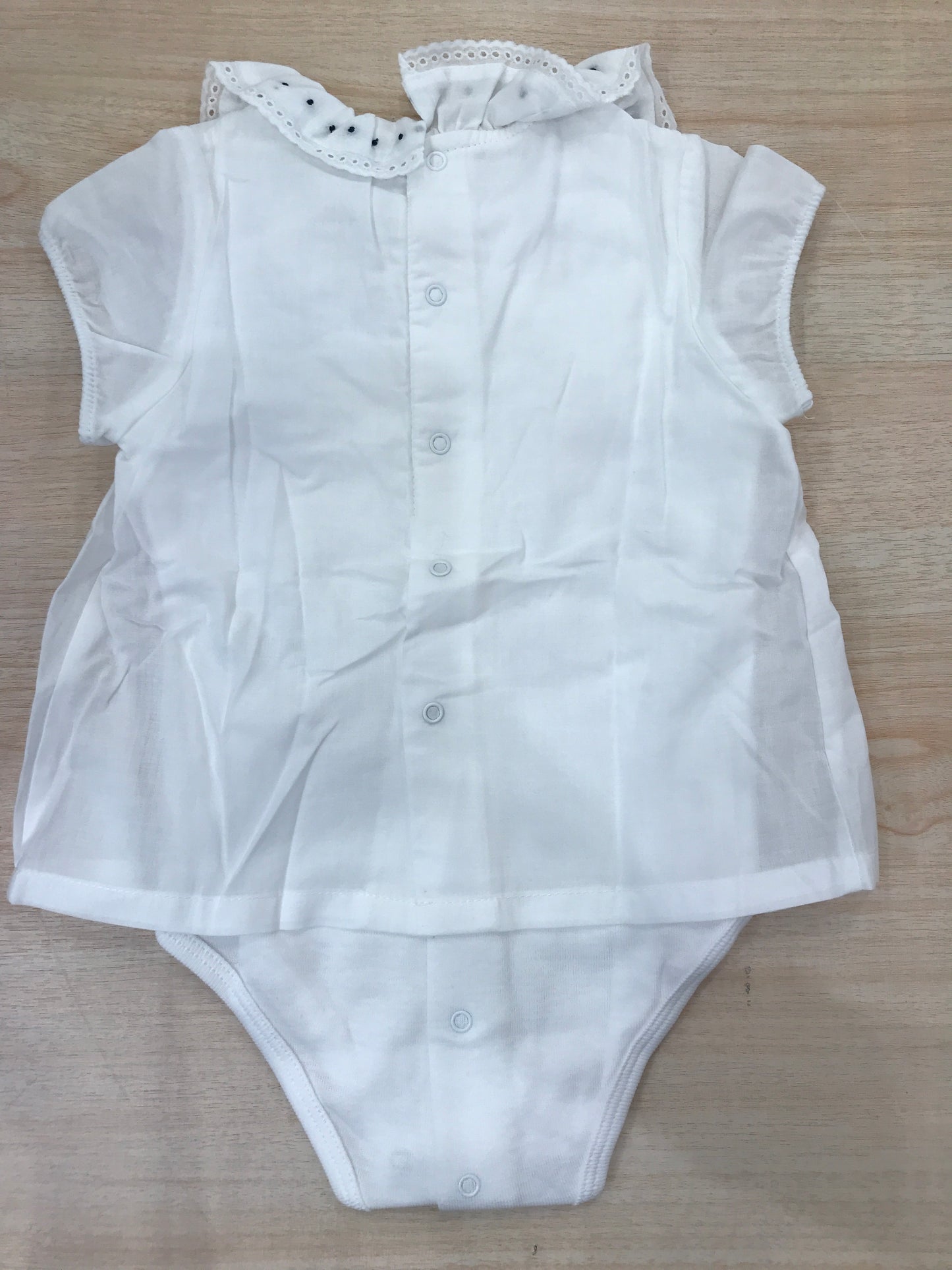Body Laranjinha in cotone mezza manica effetto camicia con rusche con pois blu scuro