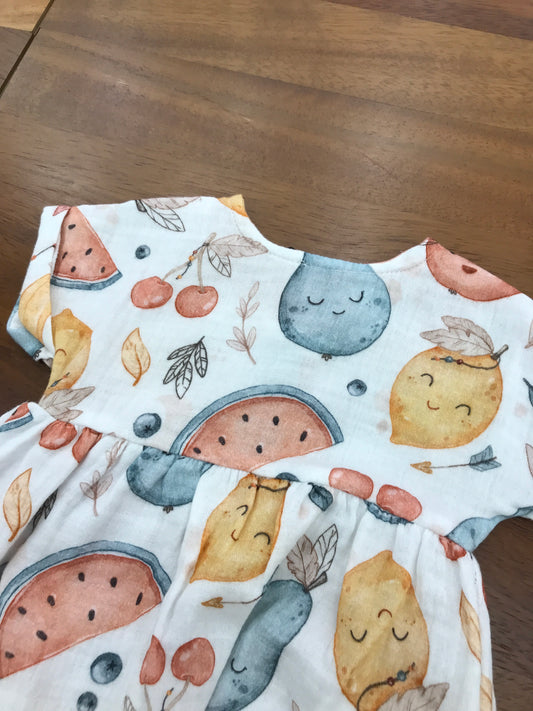 Abitino Nannafrufrù in cotone mezza manica con frutta colorata in varie tonalità
