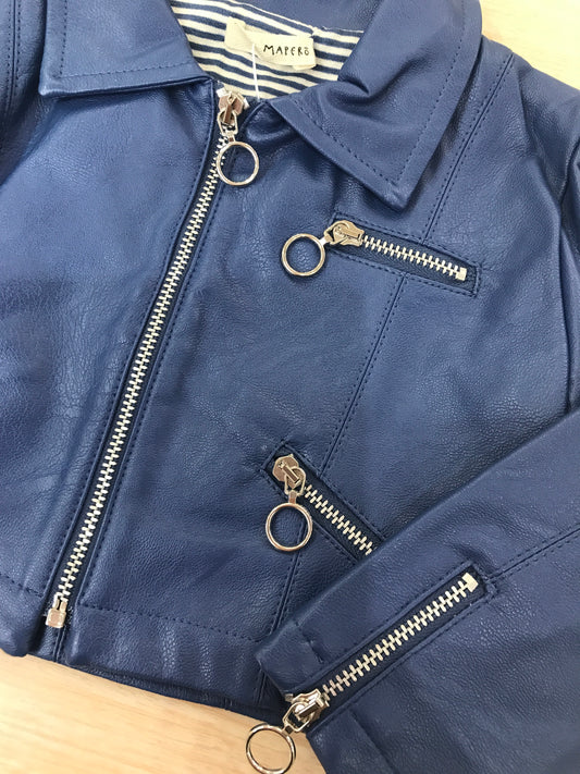 Giubbotto Maperò in pelle colletto con punta manica lunga con zip e tasche sul davanti interno in cotone a righe